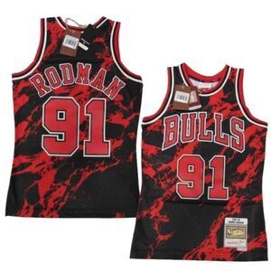 1997-98 Dennis Rodman #91 Bulls Mens Mitchell & Ness Marble Swingman Jersey $155
